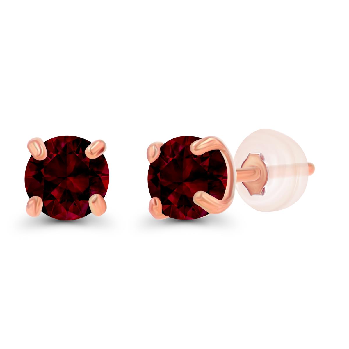 10K Rose Gold 3mm Round Garnet Stud Earring with Silicone Back