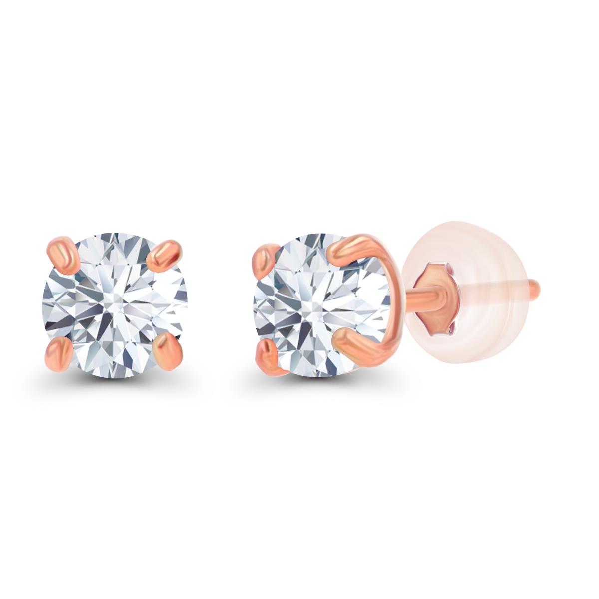 10K Rose Gold 3mm Round White Topaz Stud Earring with Silicone Back