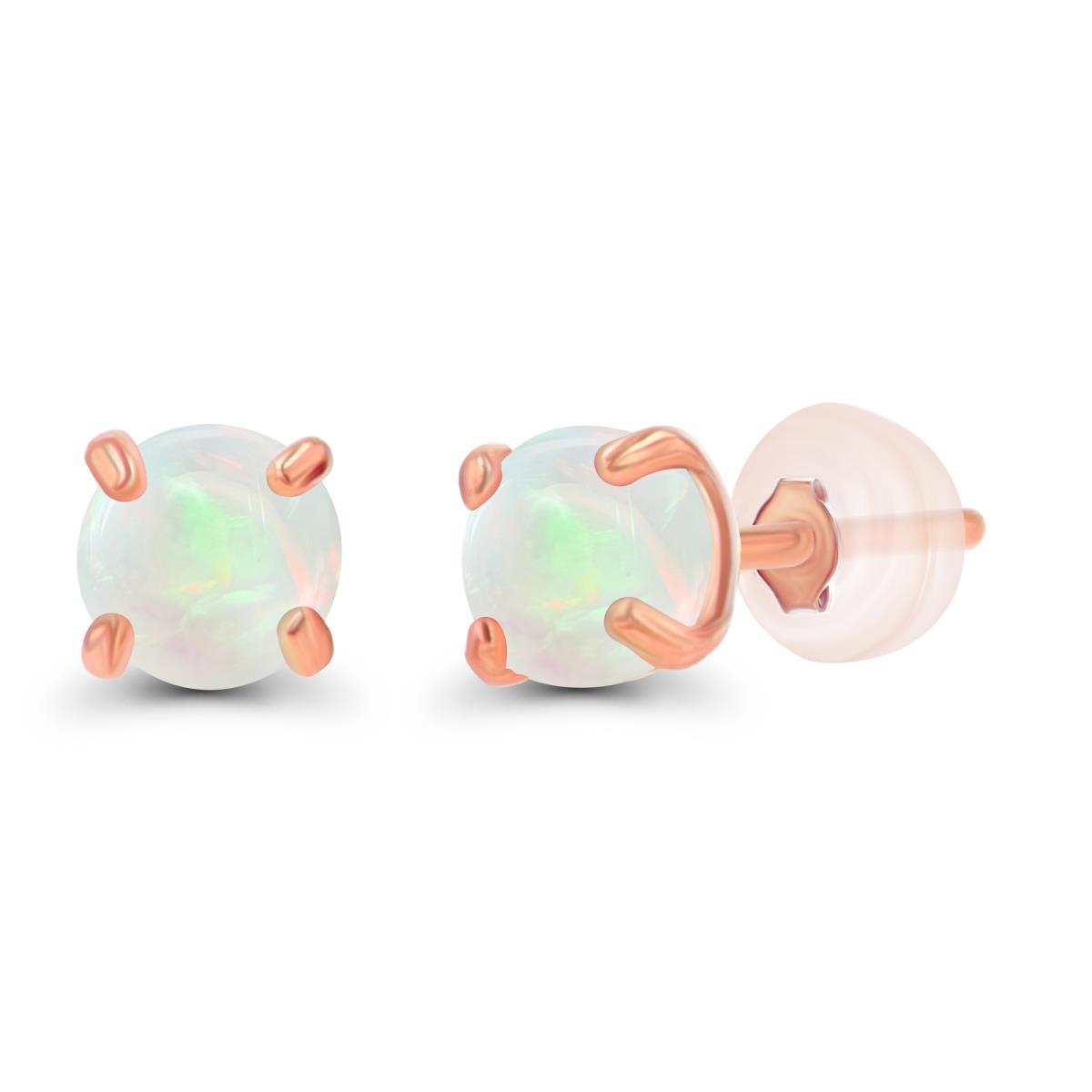 10K Rose Gold 3mm Round Opal Stud Earring with Silicone Back