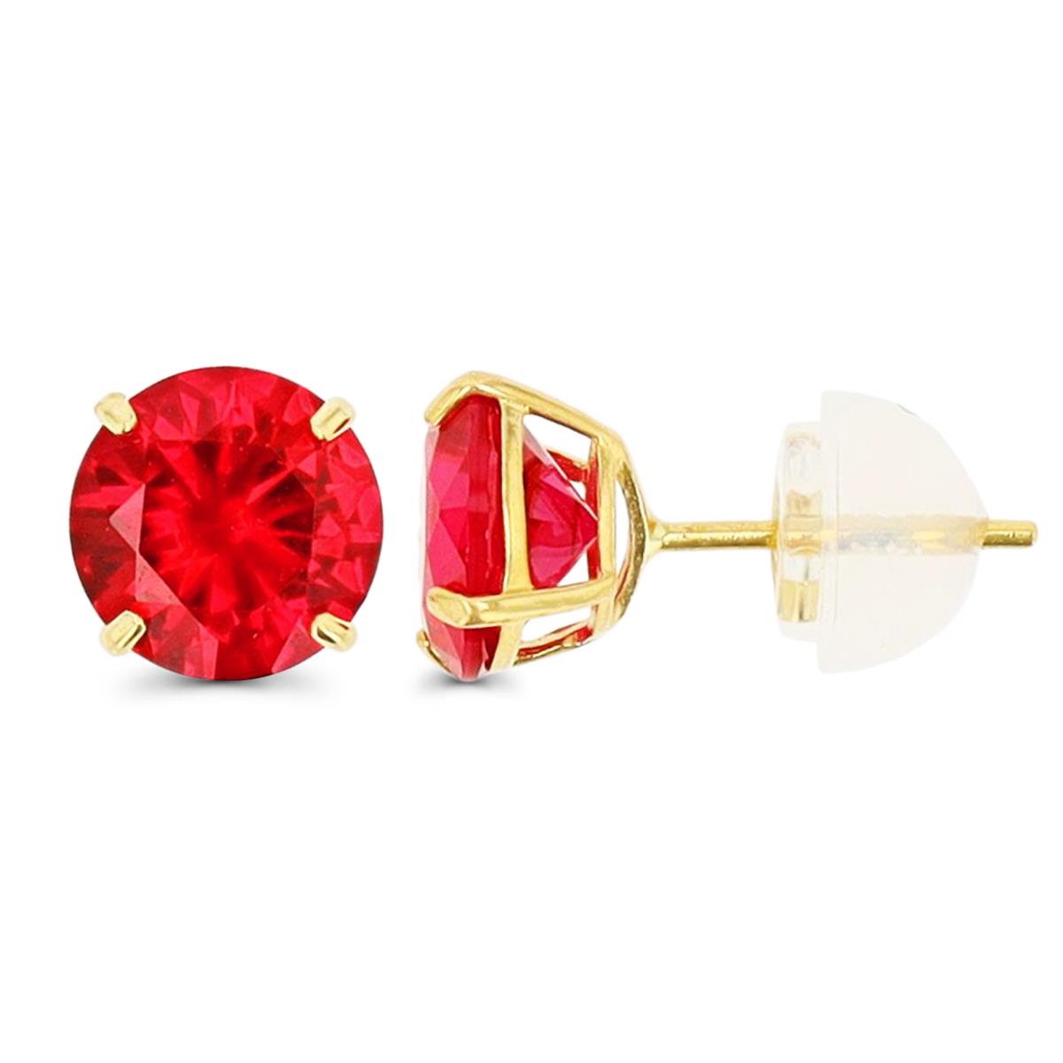 14K Yellow Gold 6.00mm Round Created Ruby Stud Earring