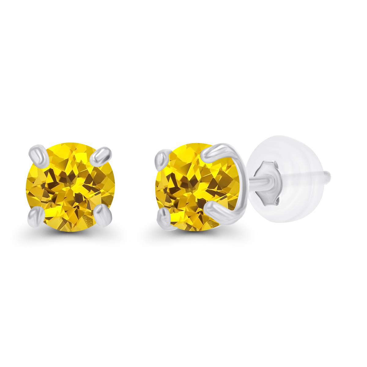 10K White Gold 3mm Round Cr Yellow Sapphire Stud Earring with Silicone Back