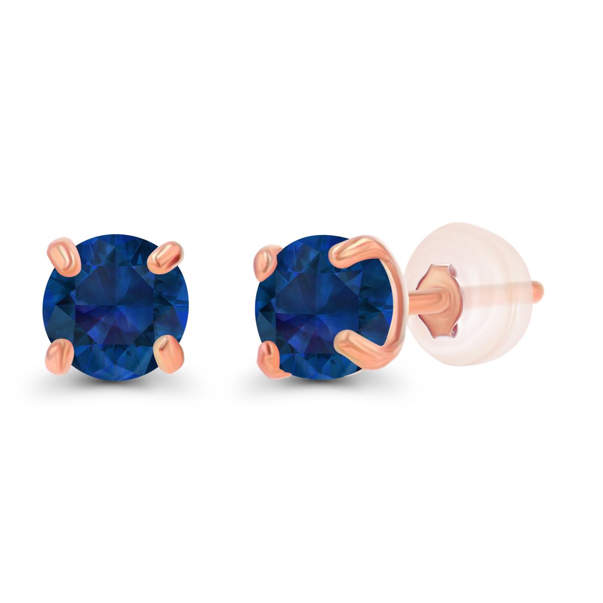 10K Rose Gold 3mm Round Cr Blue Sapphire Stud Earring with Silicone Back