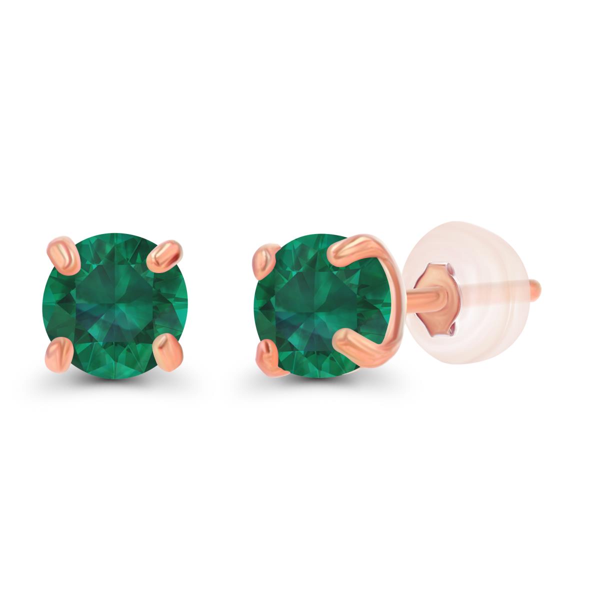 10K Rose Gold 3mm Round Cr Emerald Stud Earring with Silicone Back