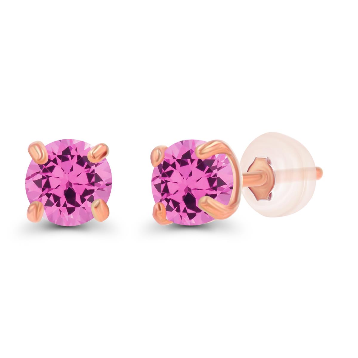 10K Rose Gold 3mm Round Cr Pink Sapphire Stud Earring with Silicone Back