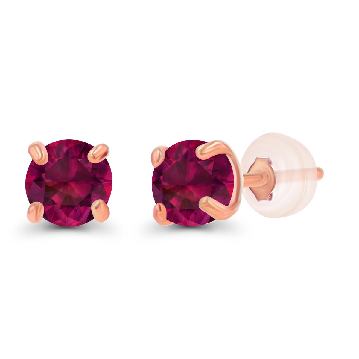 10K Rose Gold 3mm Round Cr Ruby Stud Earring with Silicone Back