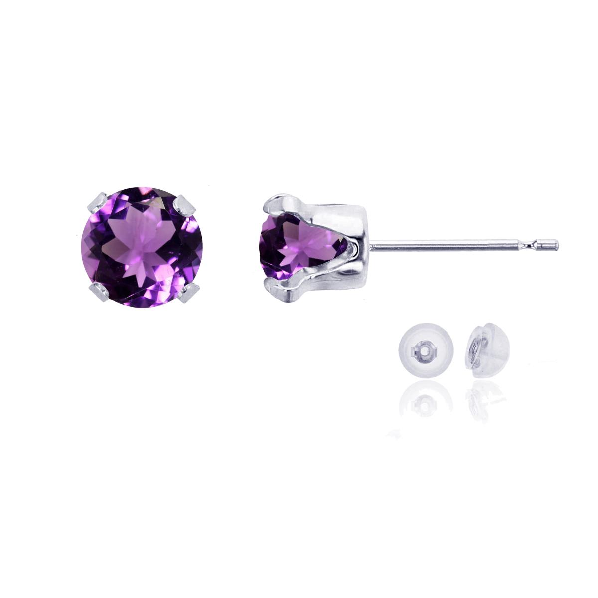 10K White Gold 6mm Round Amethyst Stud Earring with Silicone Back