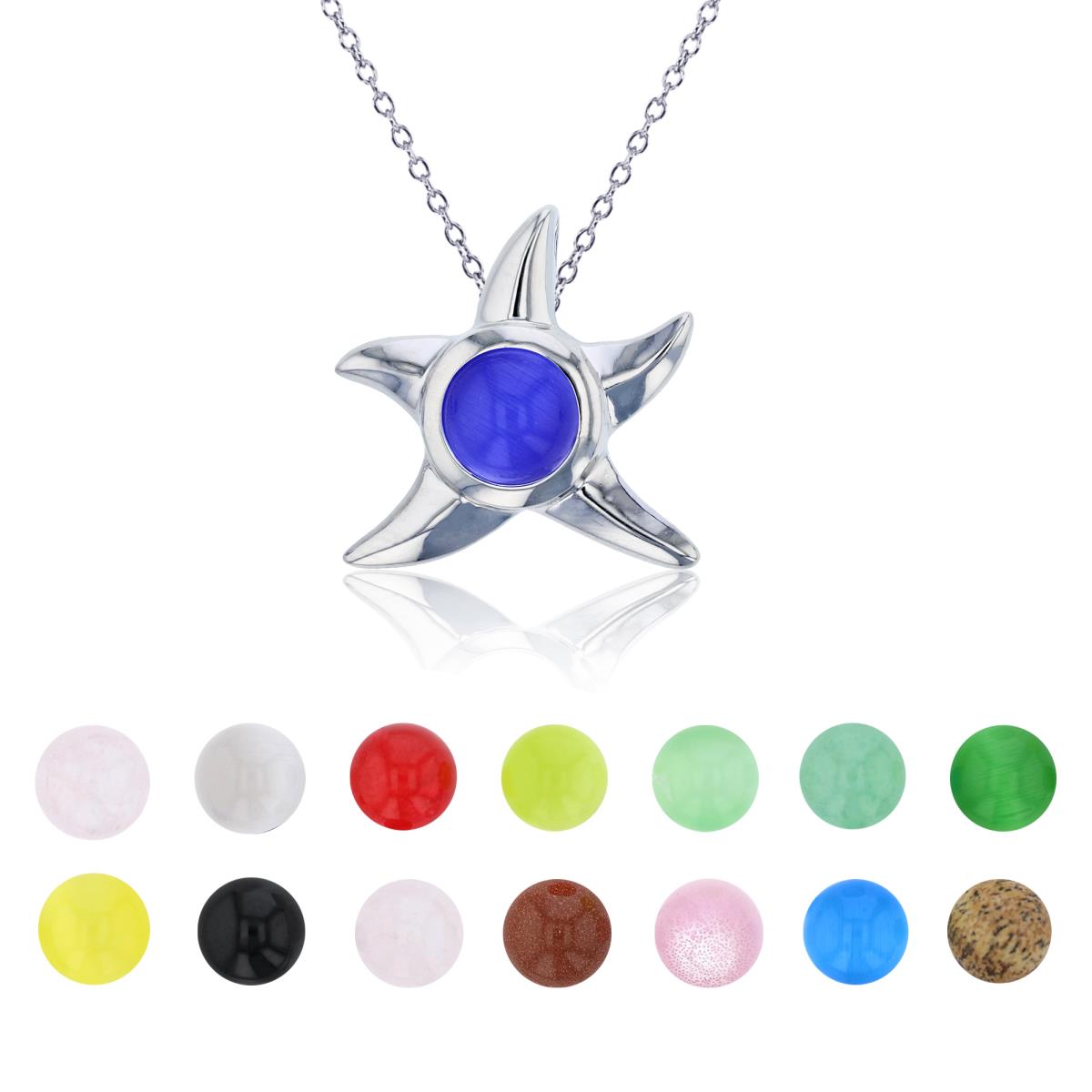 Sterling Silver Rhodium 14 Color Interchangeable Semi-Precious Gem Starfish 13"+2" Necklace