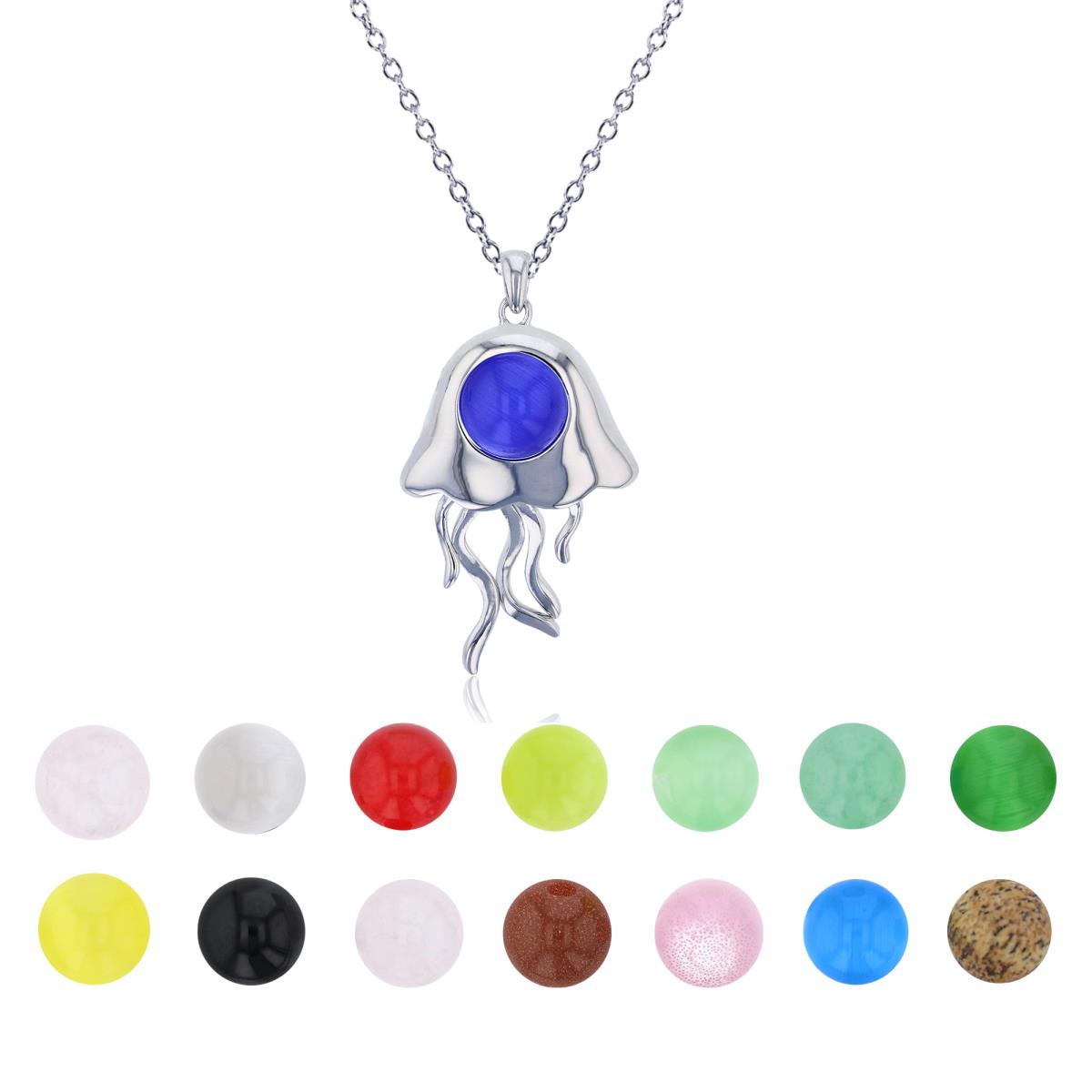 Sterling Silver Rhodium 14 Color Interchangeable Semi-Precious Gem Jellyfish 13"+2" Necklace