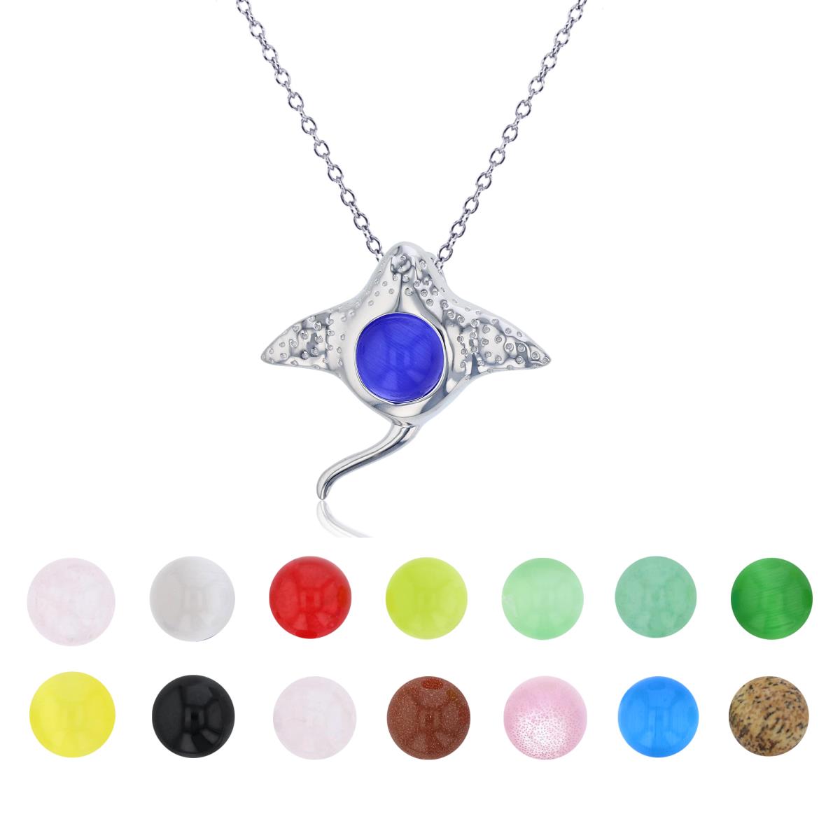 Sterling Silver Rhodium 14 Color Interchangeable Semi-Precious Gem Stingray 13"+2" Necklace
