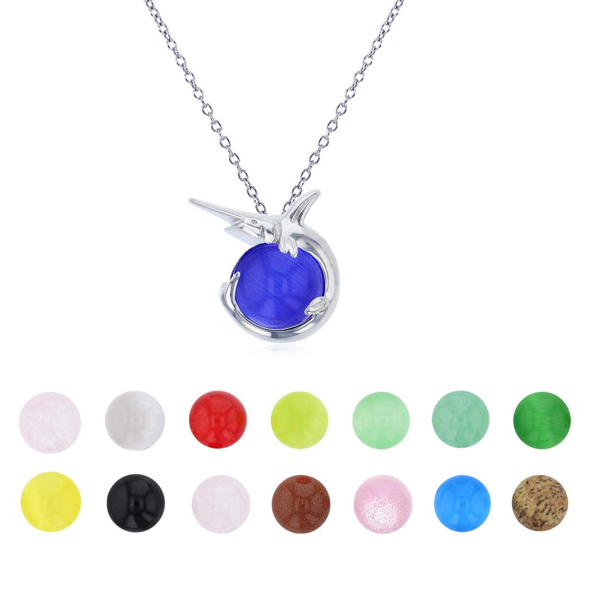 Sterling Silver Rhodium 14 Color Interchangeable Semi-Precious Swordfish 13"+2" Necklace