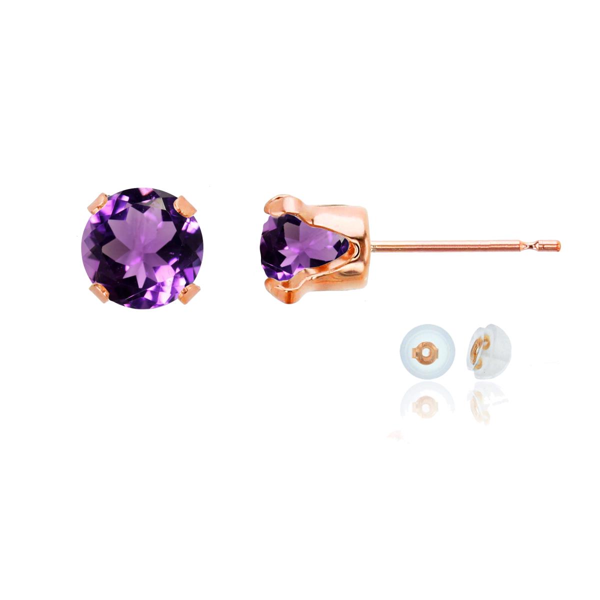 10K Rose Gold 6mm Round Amethyst Stud Earring with Silicone Back