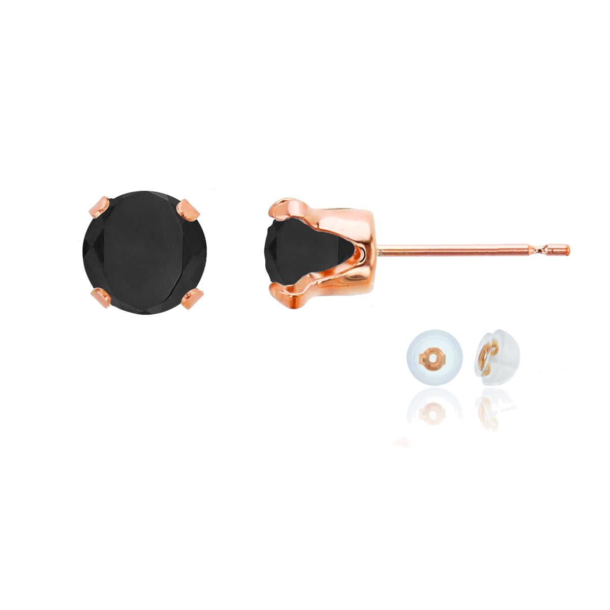 10K Rose Gold 6mm Round Onyx Stud Earring with Silicone Back