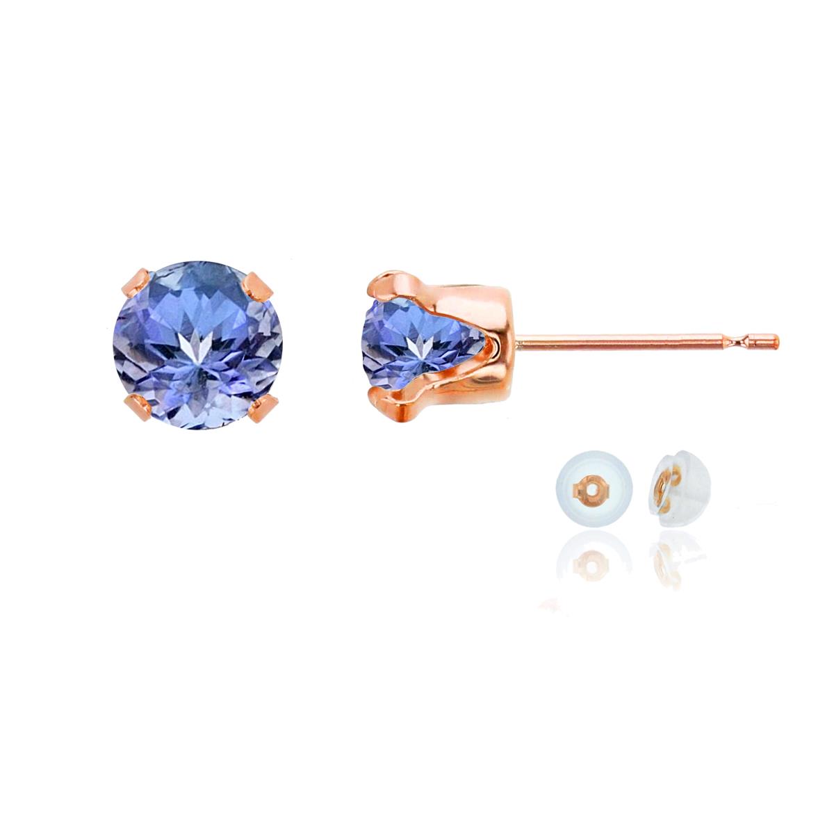 10K Rose Gold 6mm Round Tanzanite Stud Earring with Silicone Back