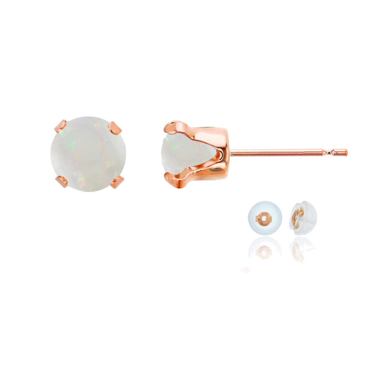 10K Rose Gold 6mm Round Opal Stud Earring with Silicone Back