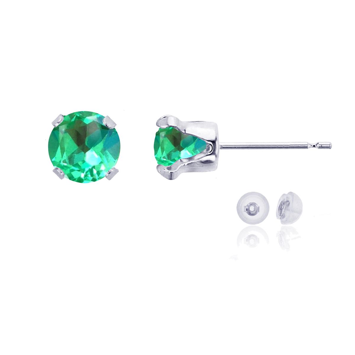 10K White Gold 6mm Round Cr Green Sapphire Stud Earring with Silicone Back