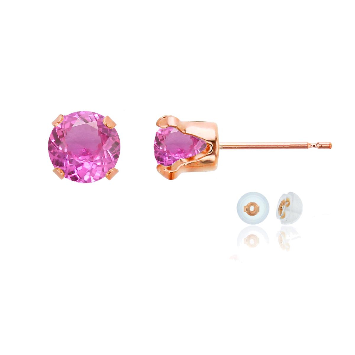 10K Rose Gold 6mm Round Cr Pink Sapphire Stud Earring with Silicone Back