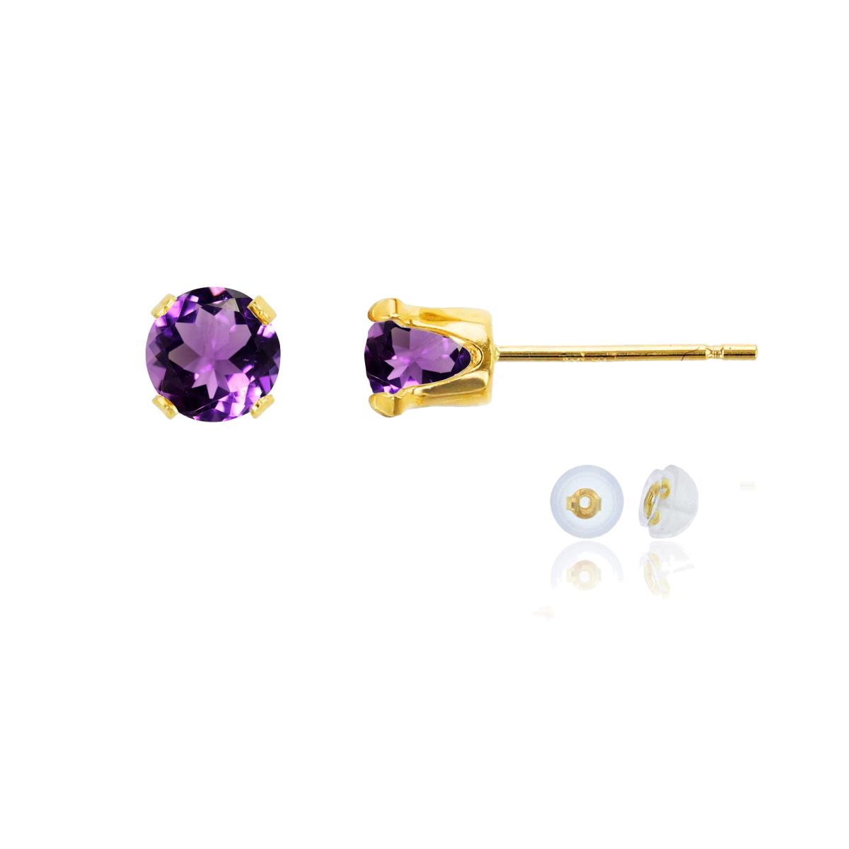 10K Yellow Gold 5mm Round Amethyst Stud Earring with Silicone Back