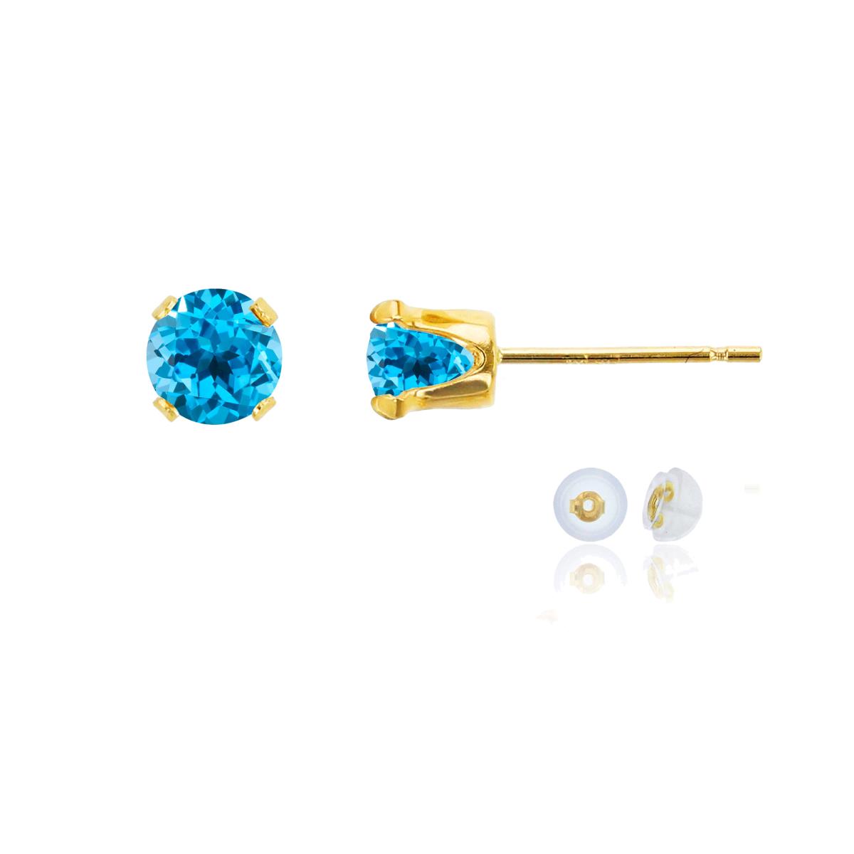 10K Yellow Gold 5mm Round Swiss Blue Topaz Stud Earring with Silicone Back