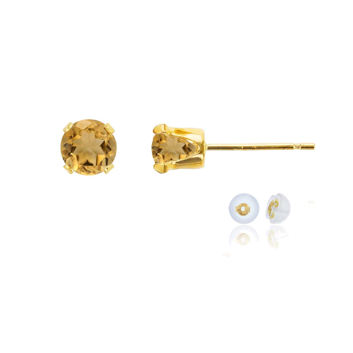 10K Yellow Gold 5mm Round Citrine Stud Earring with Silicone Back
