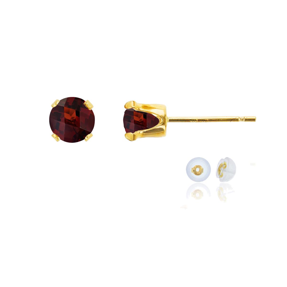 10K Yellow Gold 5mm Round Garnet Stud Earring with Silicone Back
