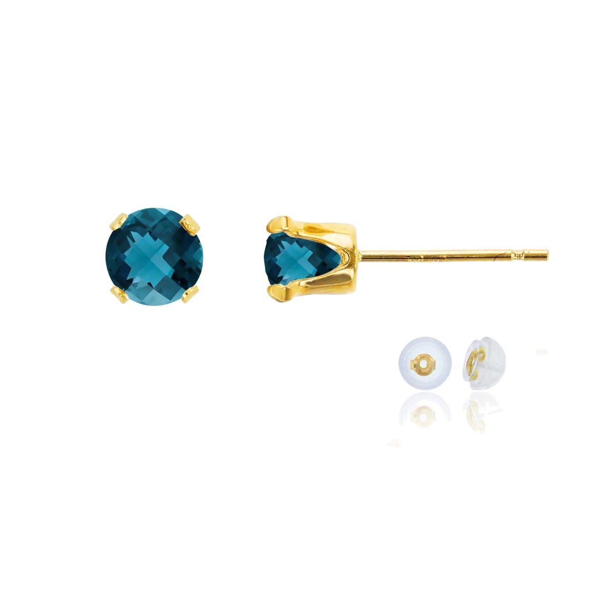 10K Yellow Gold 5mm Round London Blue Topaz Stud Earring with Silicone Back