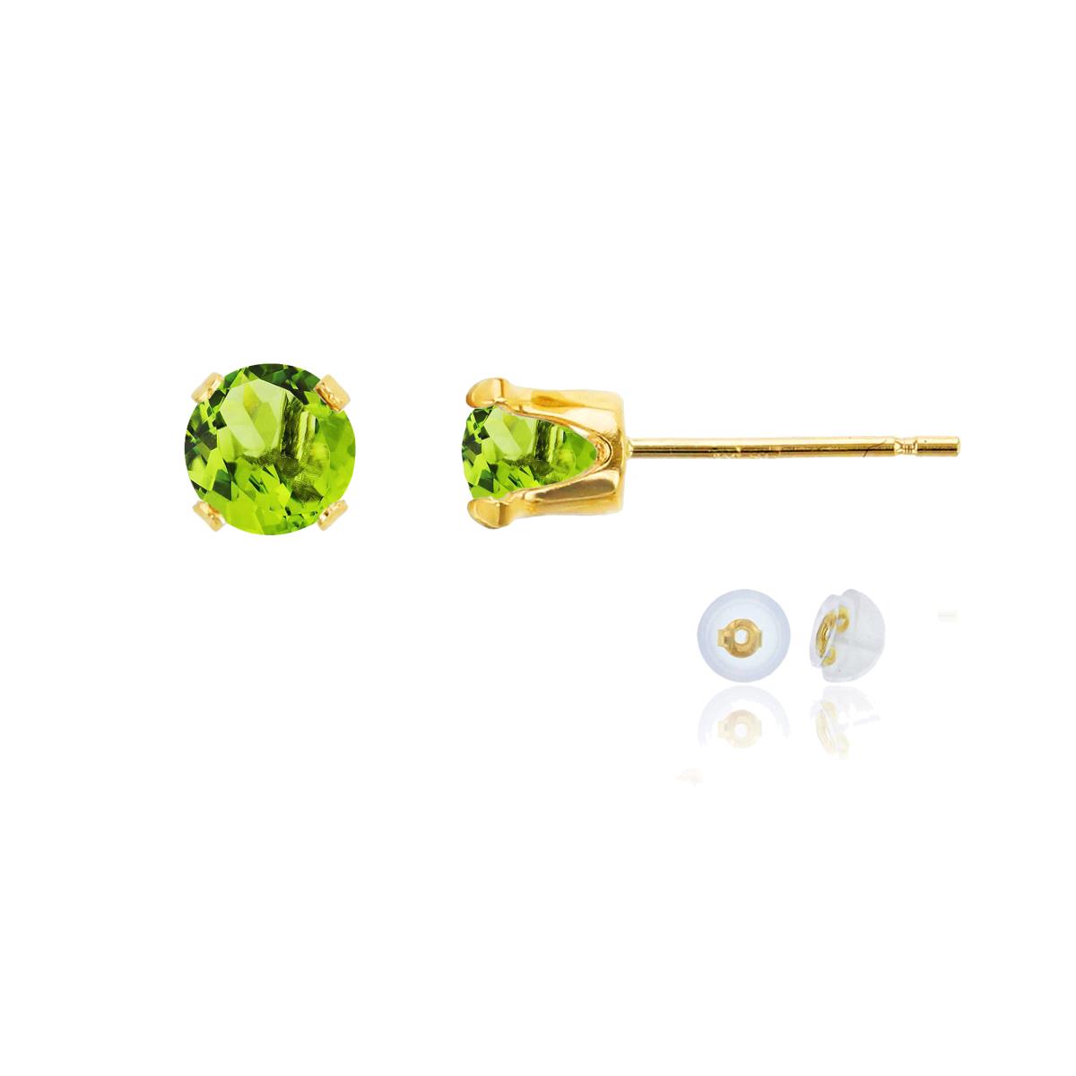 10K Yellow Gold 5mm Round Peridot Stud Earring with Silicone Back