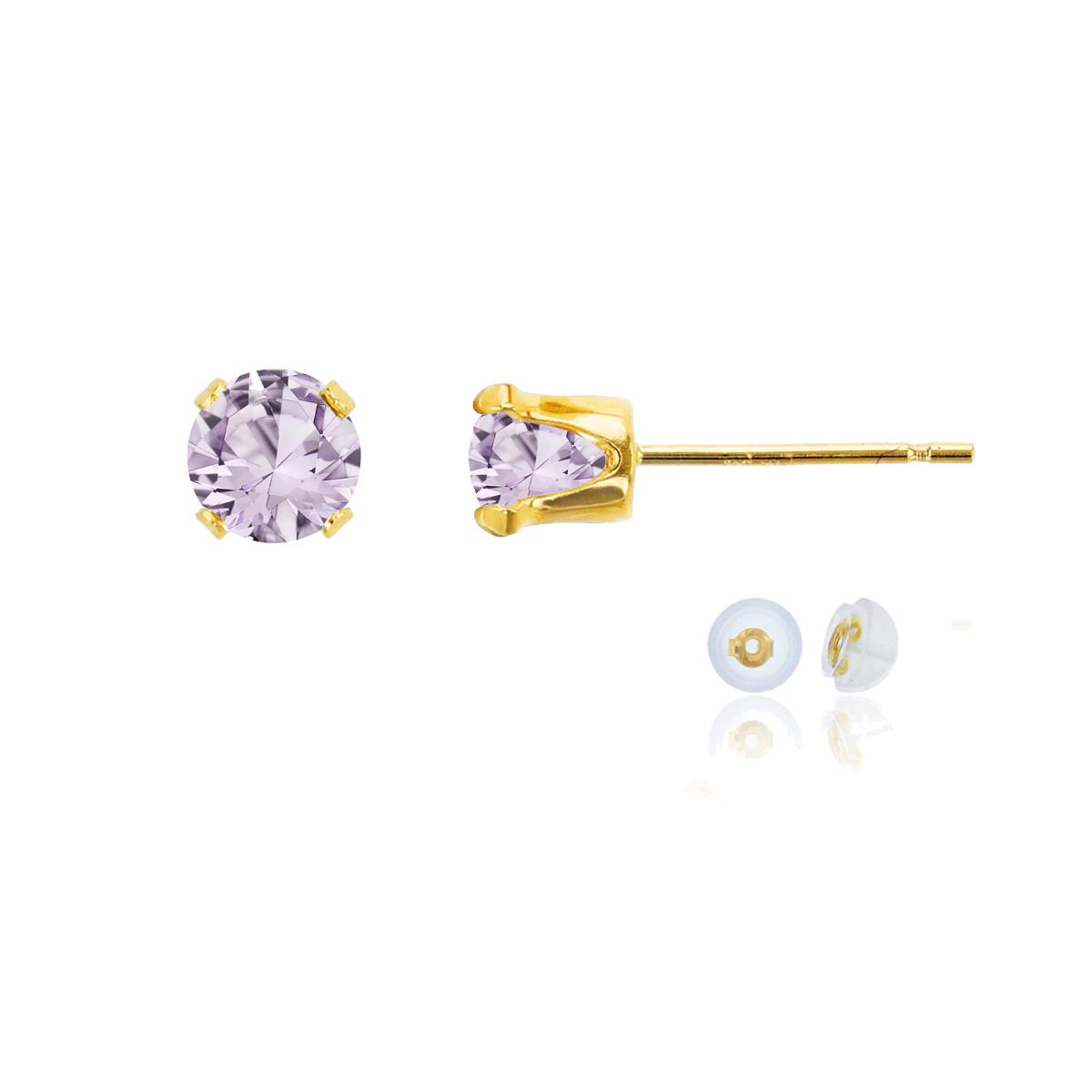 10K Yellow Gold 5mm Round Rose De France Stud Earring with Silicone Back