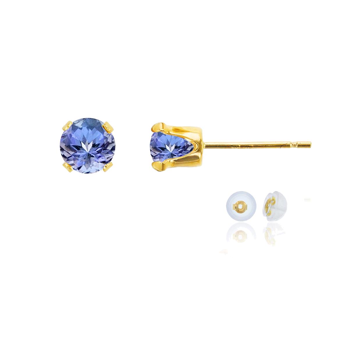 10K Yellow Gold 5mm Round Tanzanite Stud Earring with Silicone Back