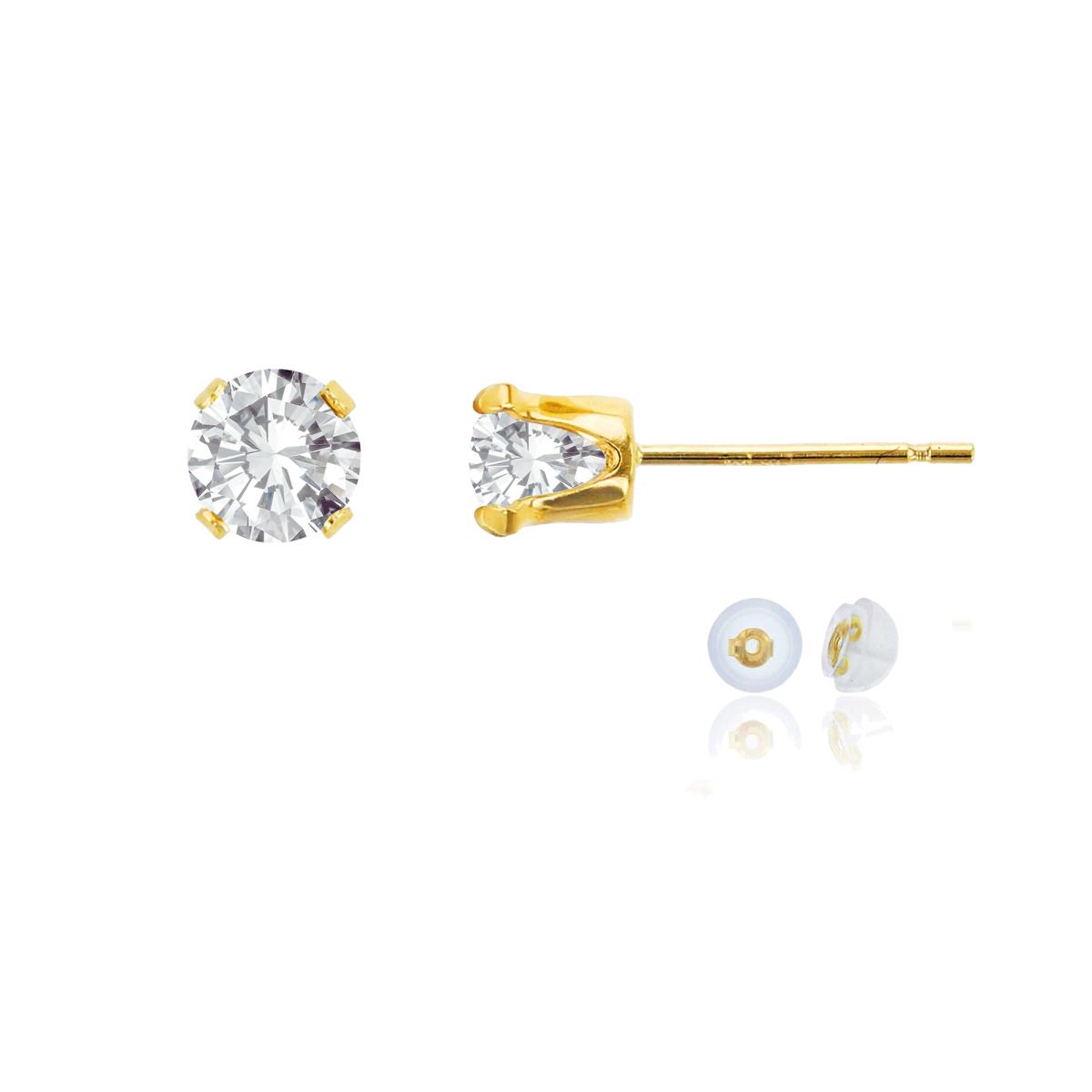 10K Yellow Gold 5mm Round White Topaz Stud Earring with Silicone Back