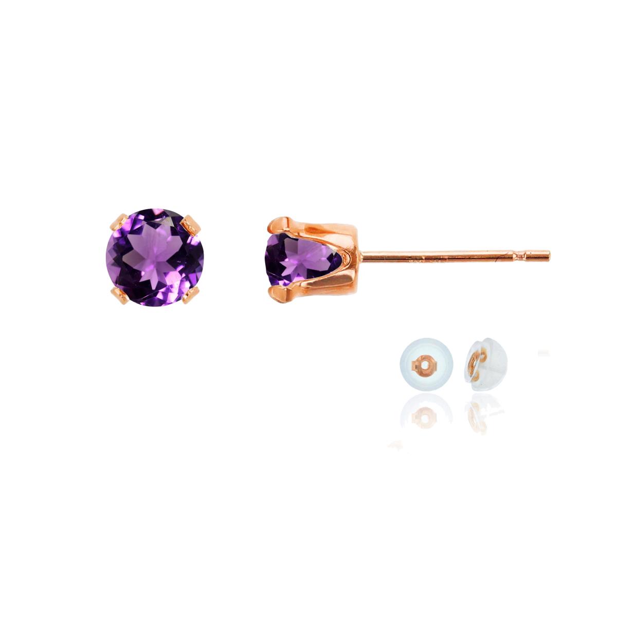 10K Rose Gold 5mm Round Amethyst Stud Earring with Silicone Back