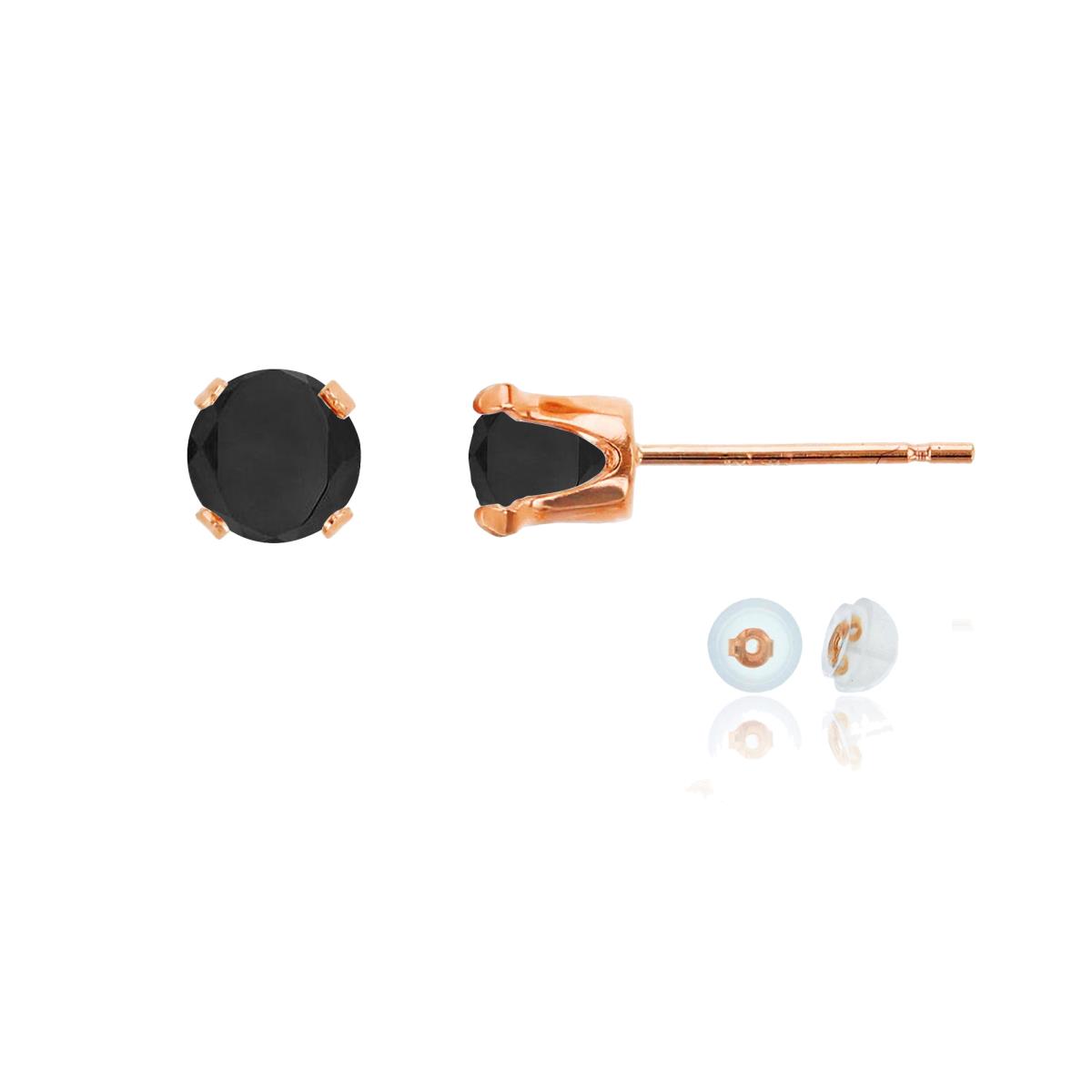 10K Rose Gold 5mm Round Onyx Stud Earring with Silicone Back