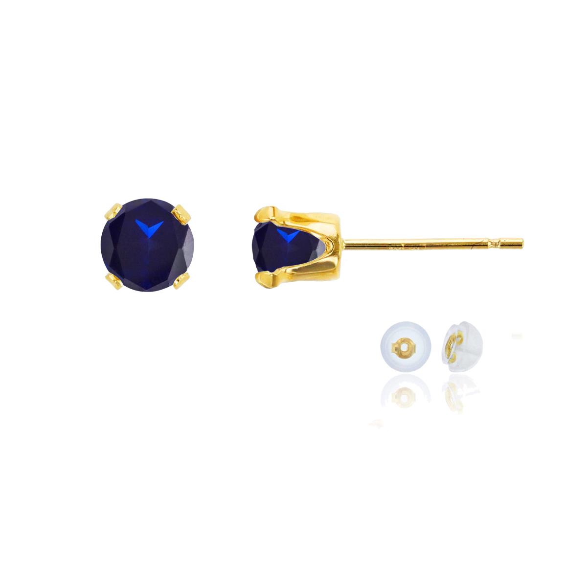 10K Yellow Gold 5mm Round Cr Blue Sapphire Stud Earring with Silicone Back