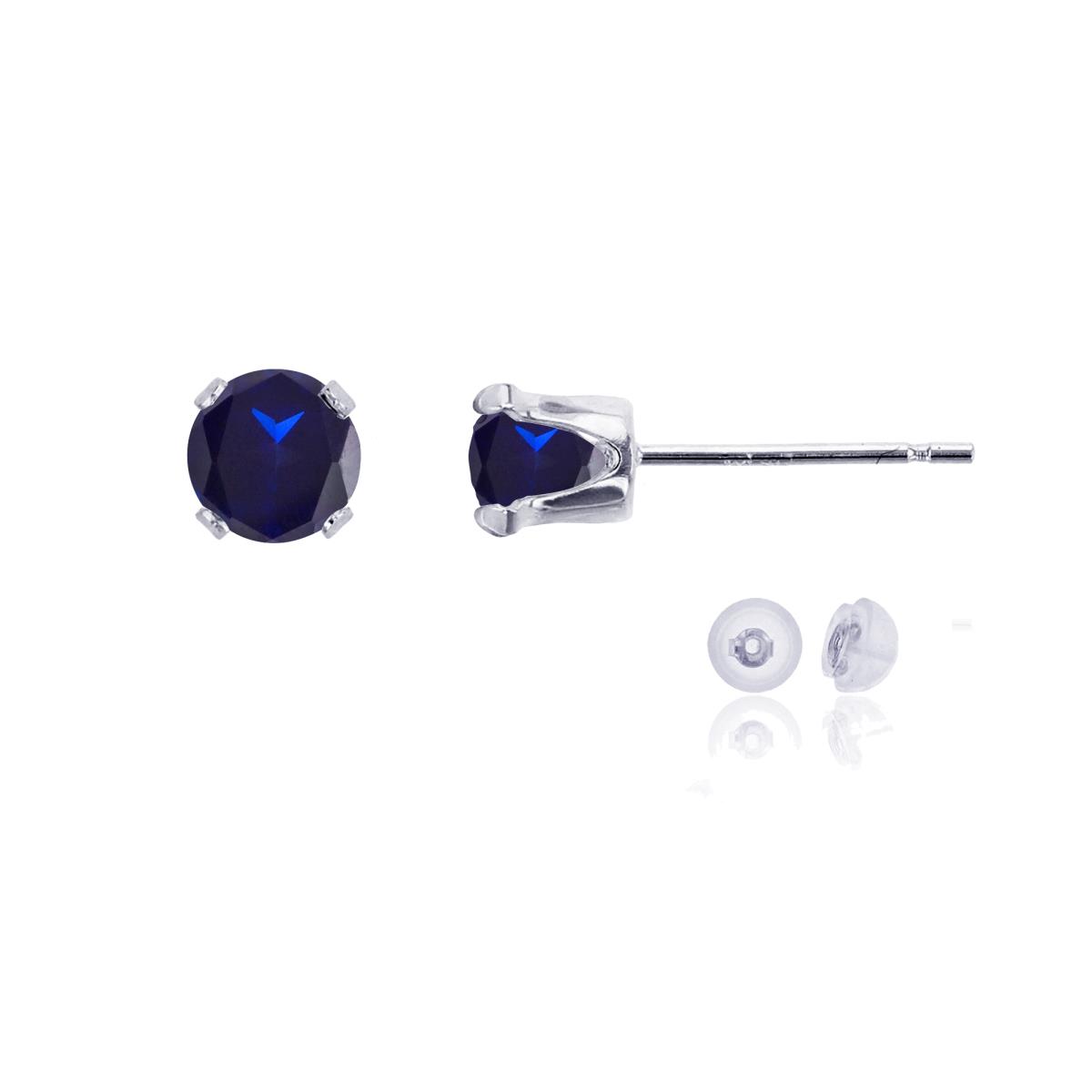 10K White Gold 5mm Round Cr Blue Sapphire Stud Earring with Silicone Back