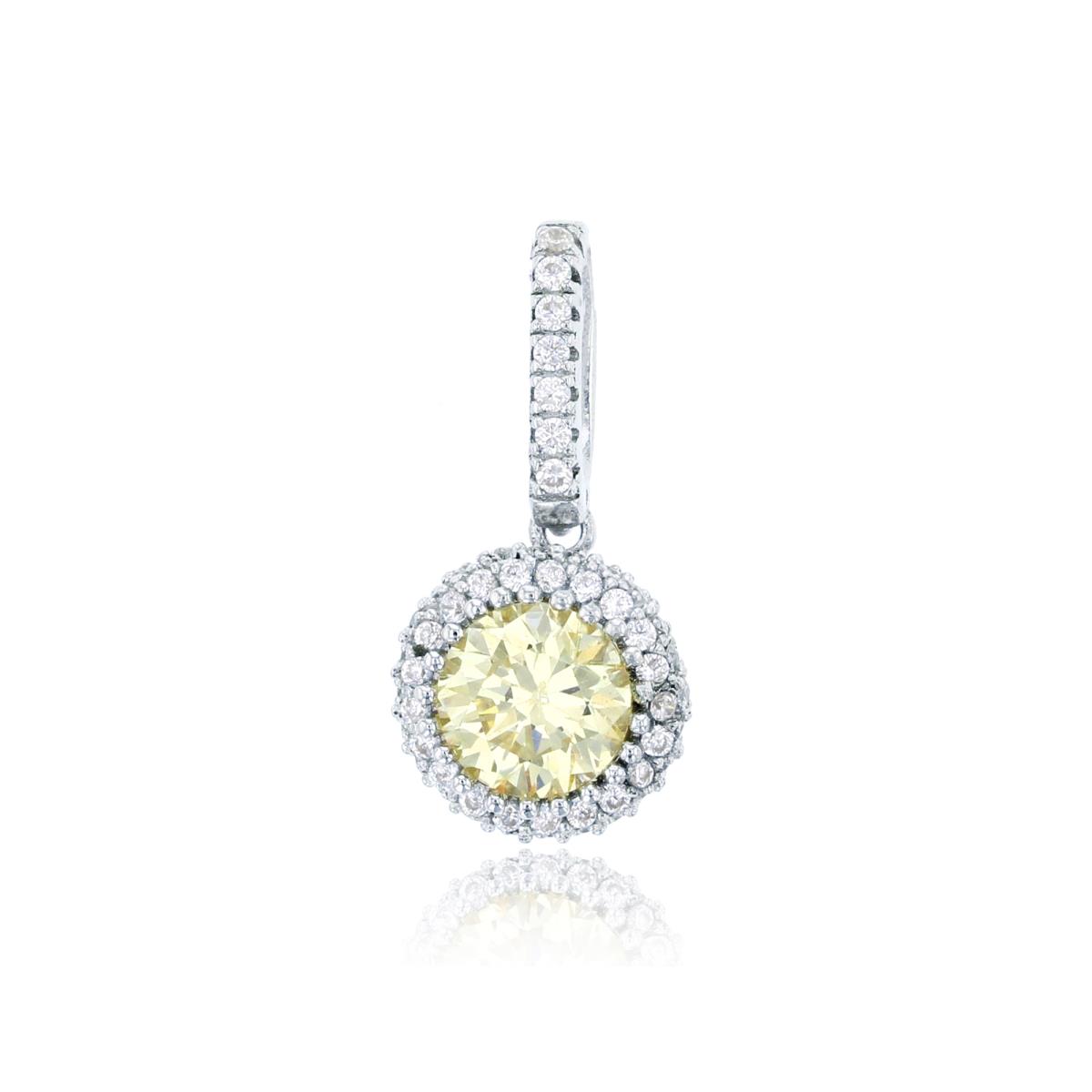 Sterling Silver Rhodium 6mm Rd Canary Yellow & Rd White CZ Micropaved Puffy Circle Pendant
