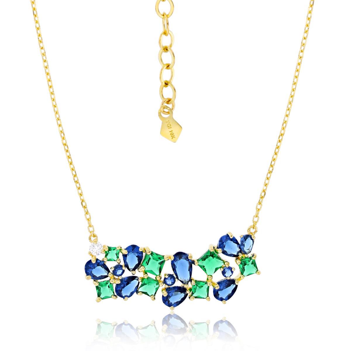 14K Yellow Gold Multishape Multicolor CZ Scattered 16"+2"ext Necklace