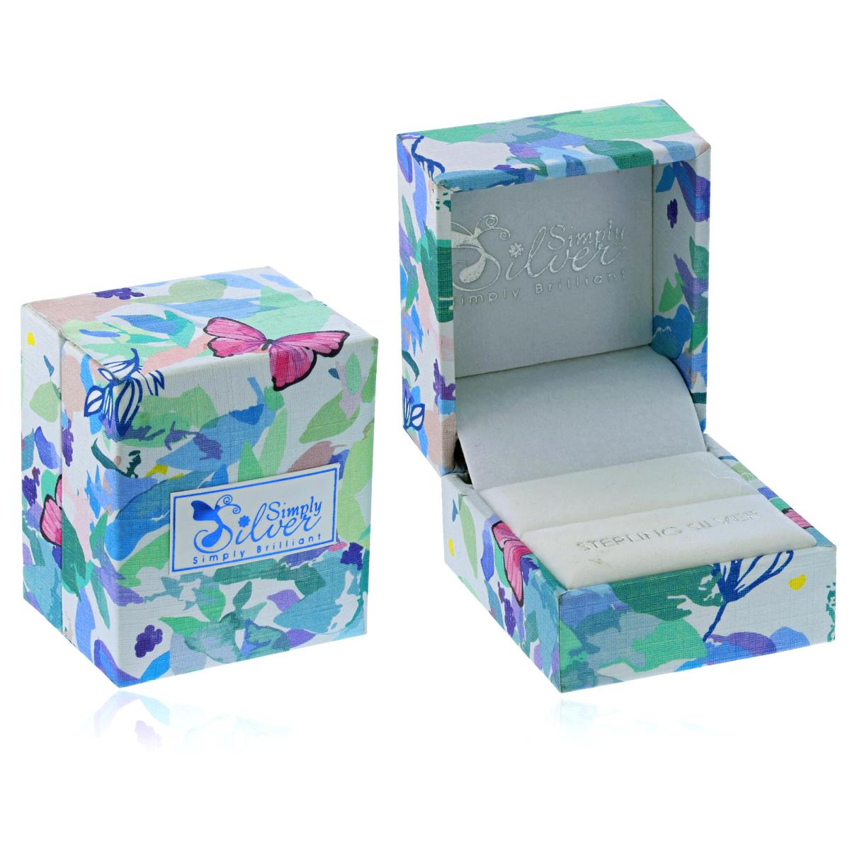 Simply Silver 64x64x43mm Floral Butterfly Ring Box