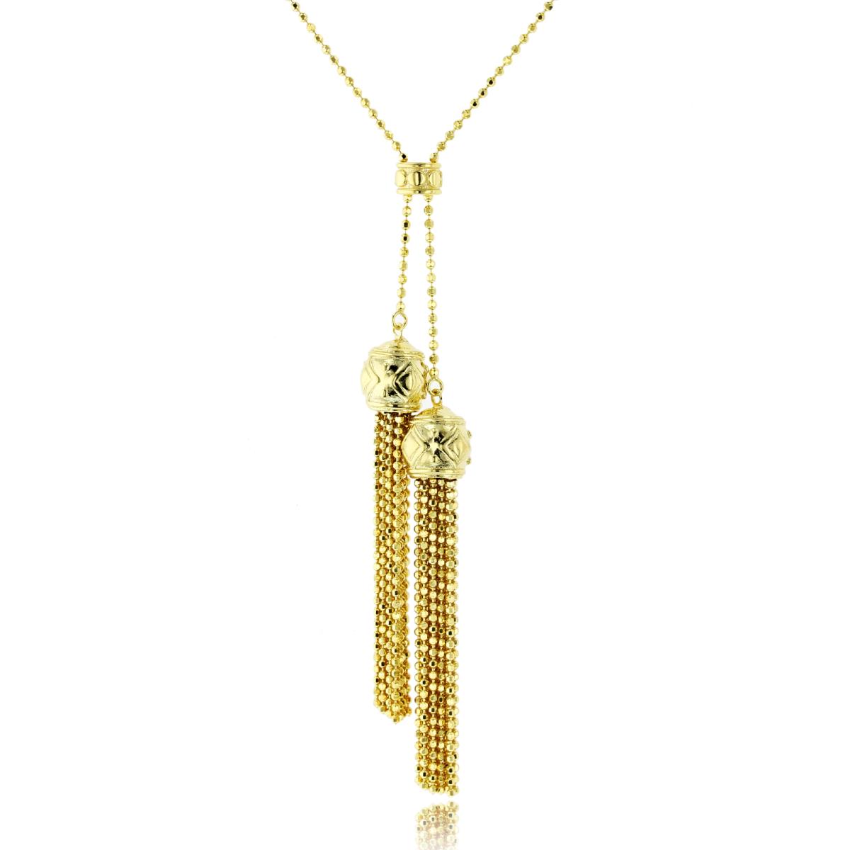 10K Yellow Gold Double Tassels 18" Beaded Necklace