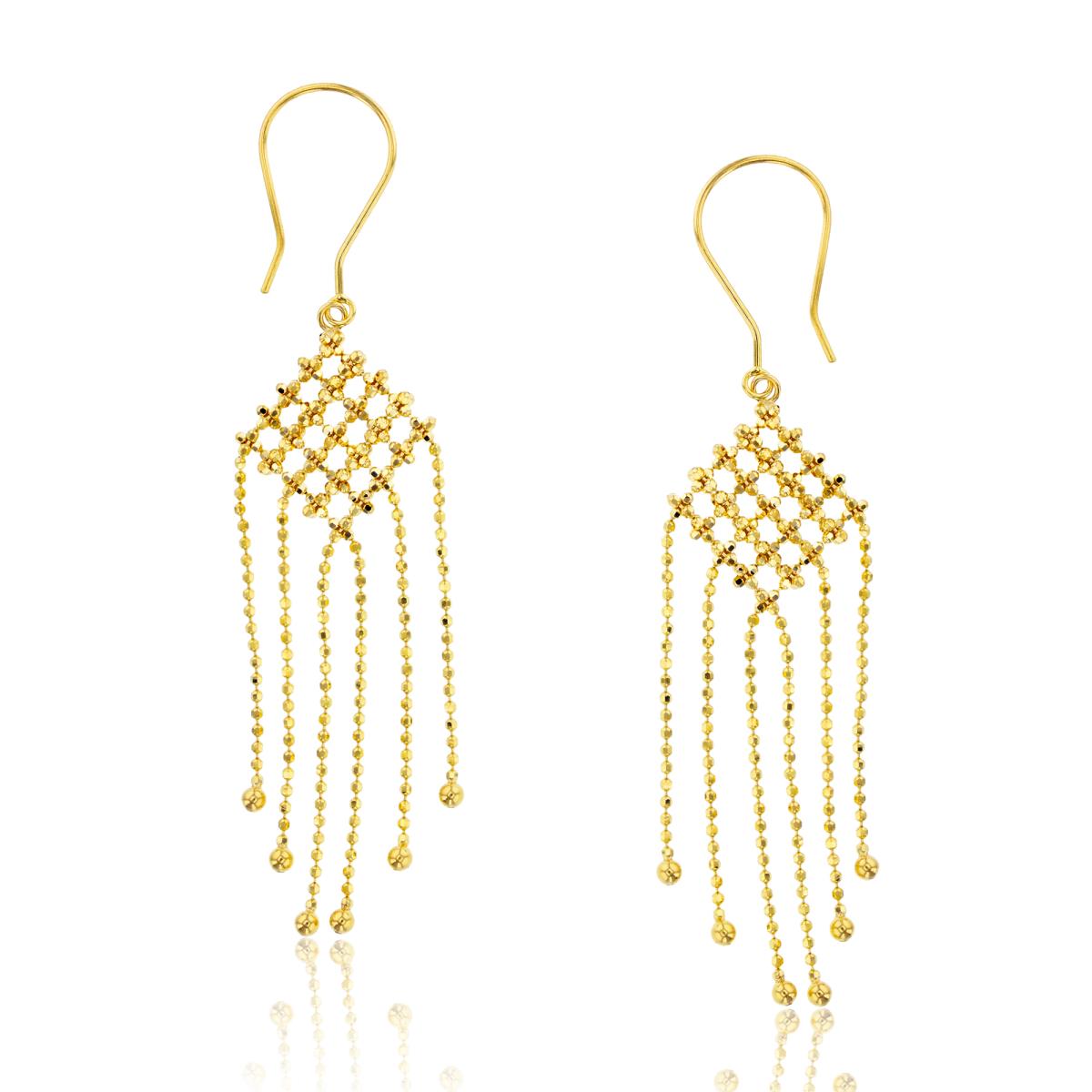 10K Yellow Gold Diamond Cut Basketweaved with Dangling Beaded Rows Earring