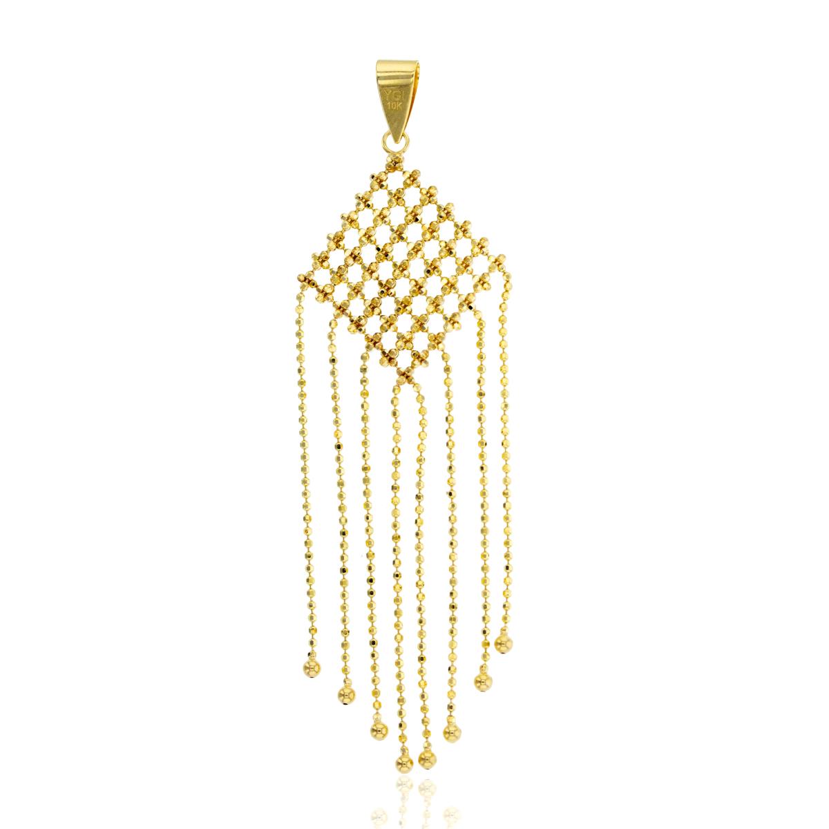 10K Yellow Gold Diamond Cut Basketweaved with Dangling Beaded Rows 18" Necklace
