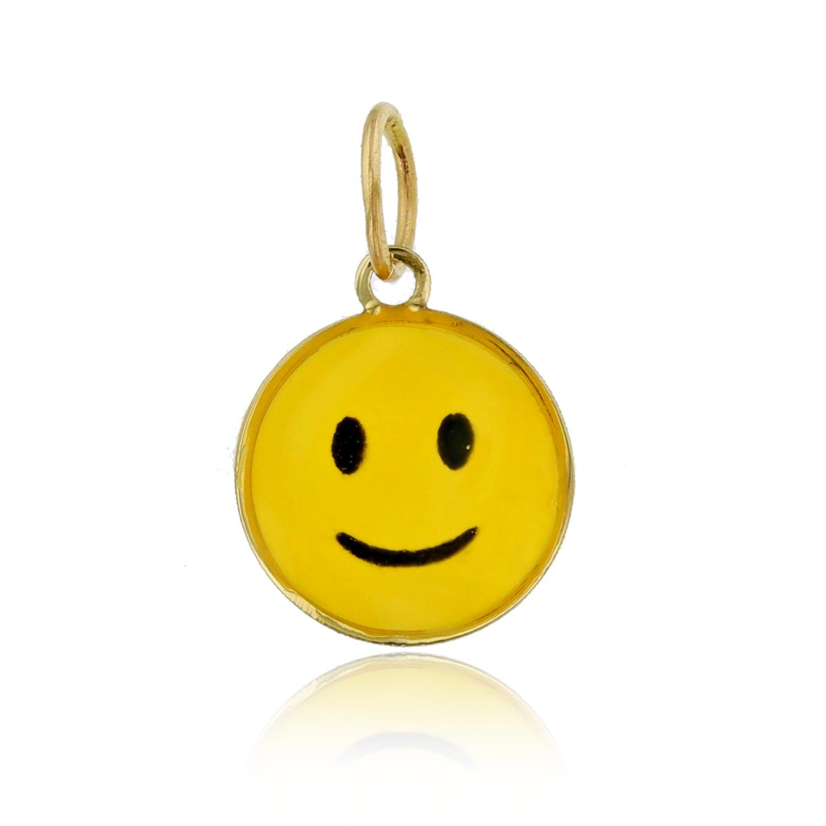 14K Yellow Gold Enamel Smiley Face Emoji 18x11mm  Pendant