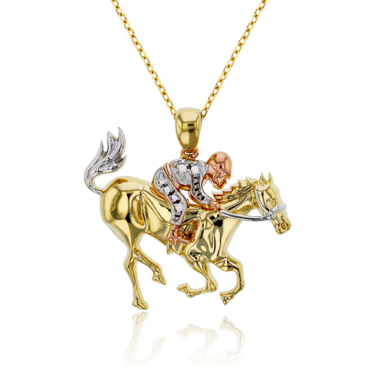14K Gold Tricolor 28x28mm Horse & Rider 20" Cable Chain Necklace
