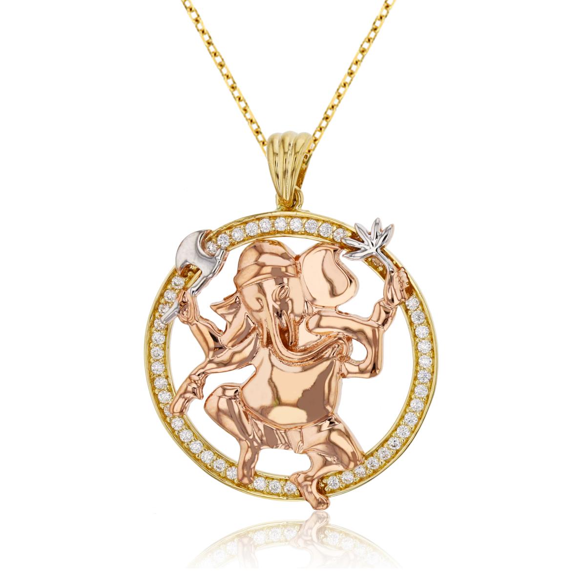 14K Gold Tricolor 34x29mm Indian Ganesha 24" Cable Chain Necklace