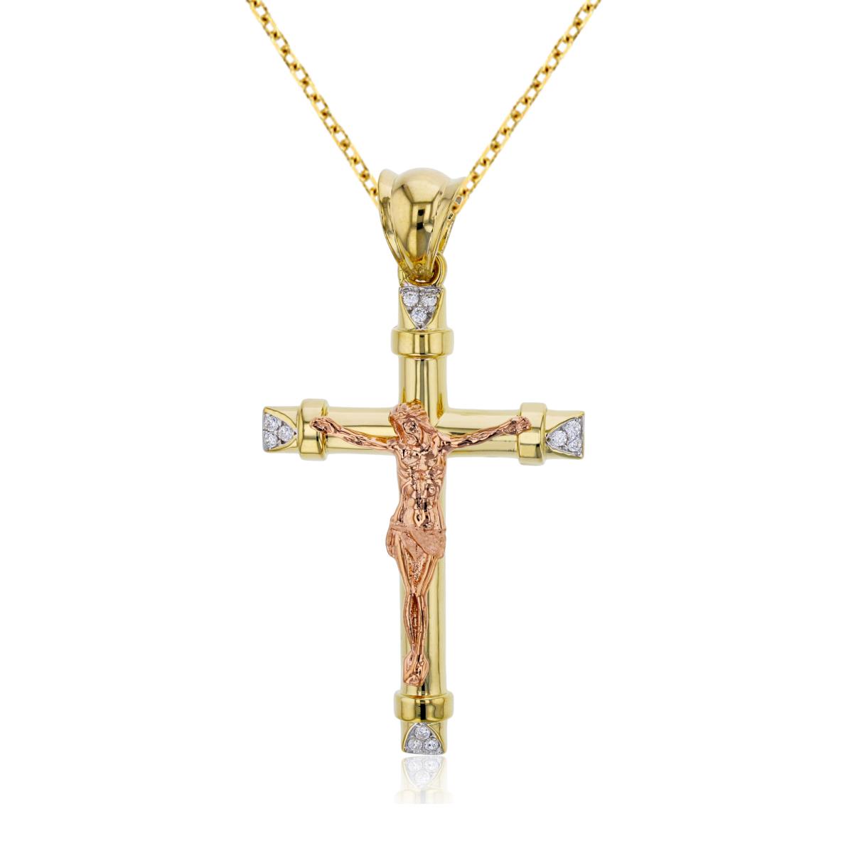 14K Tricolor Gold 52x26MM Jesus Cross 20" Cable Chain Necklace
