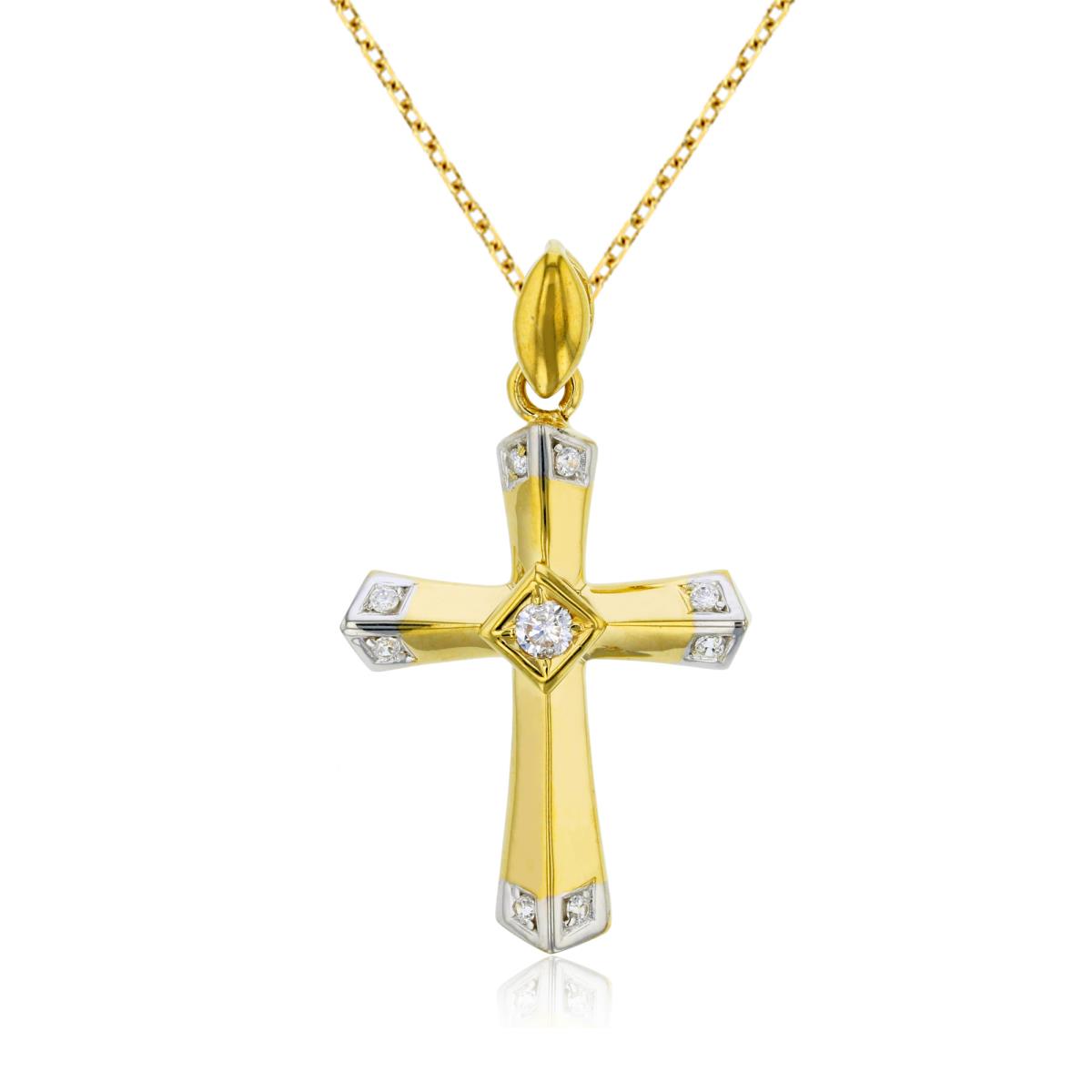 14K Yellow & White Gold 38x21MM Cross 20" Cable Chain Necklace