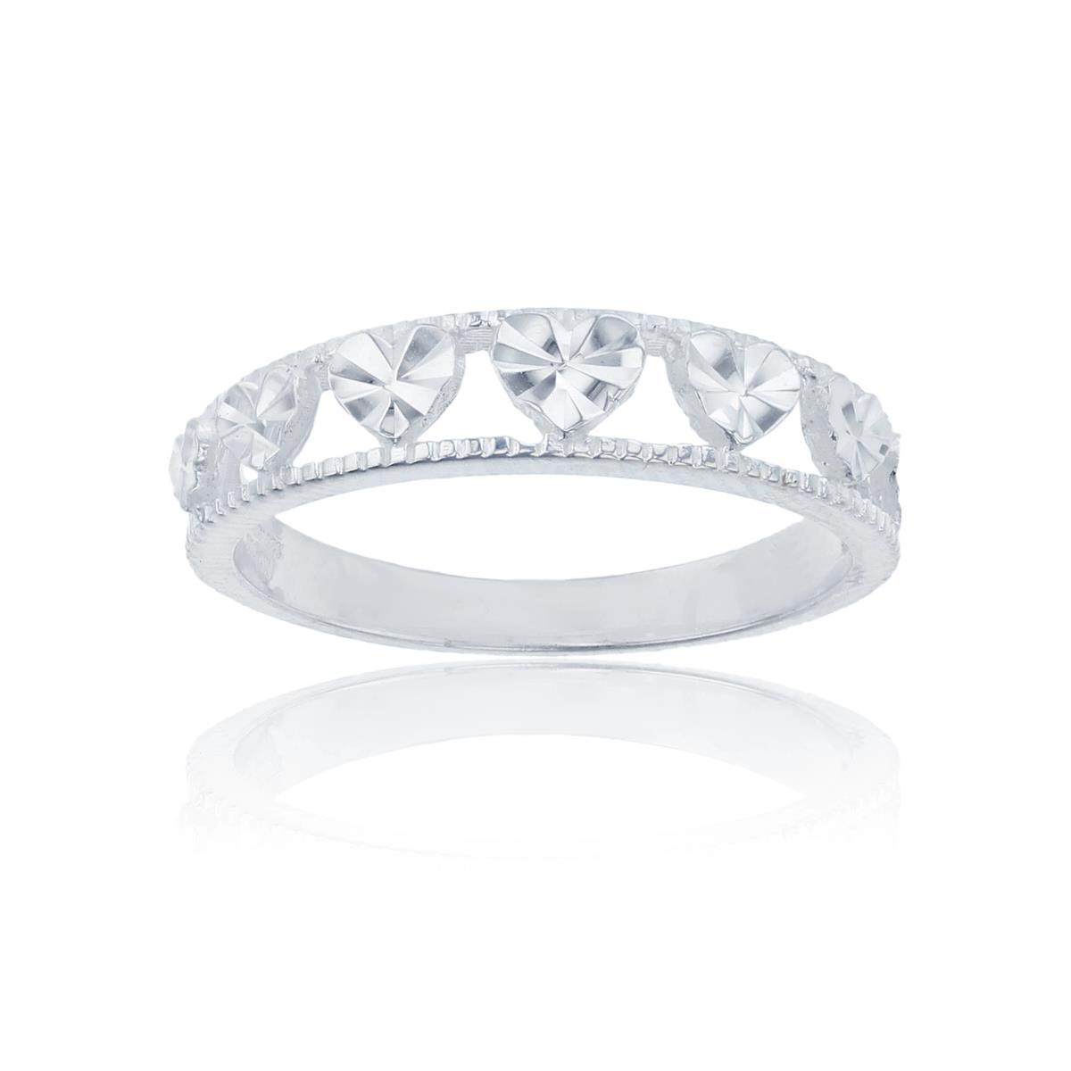 Sterling Silver Silver Plated Diamond Cut Heart Plain Band 