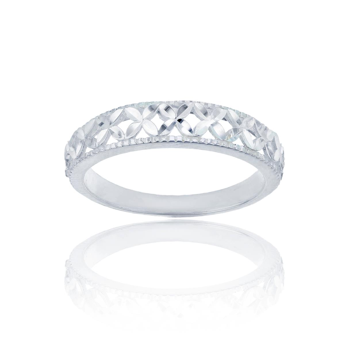 Sterling Silver Silver Plated Diamond Cut 4-Leaf Flower Band Ring