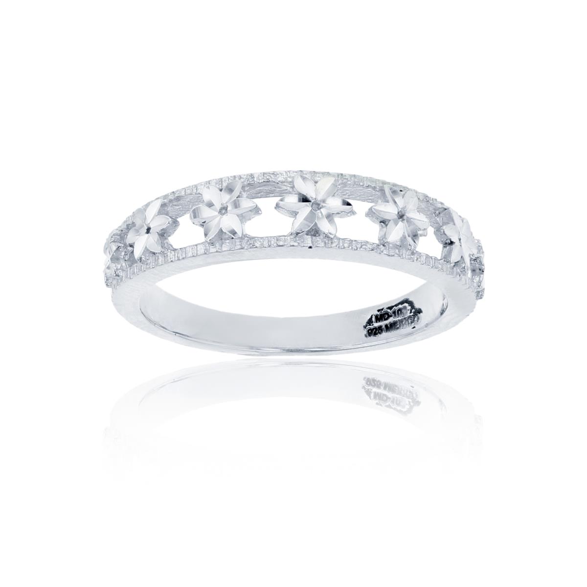 Sterling Silver Silver Plated Diamond Cut Flower Band Ring
