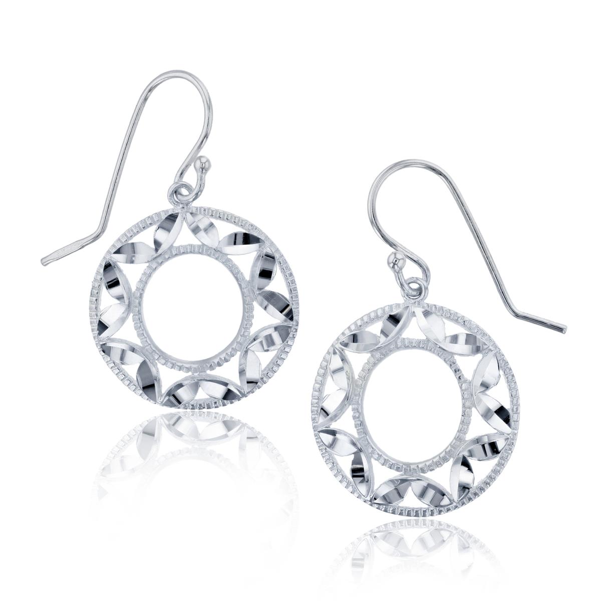 Sterling Silver Silver Plated Diamond Cut Leaf Open Circle FishHook Earring