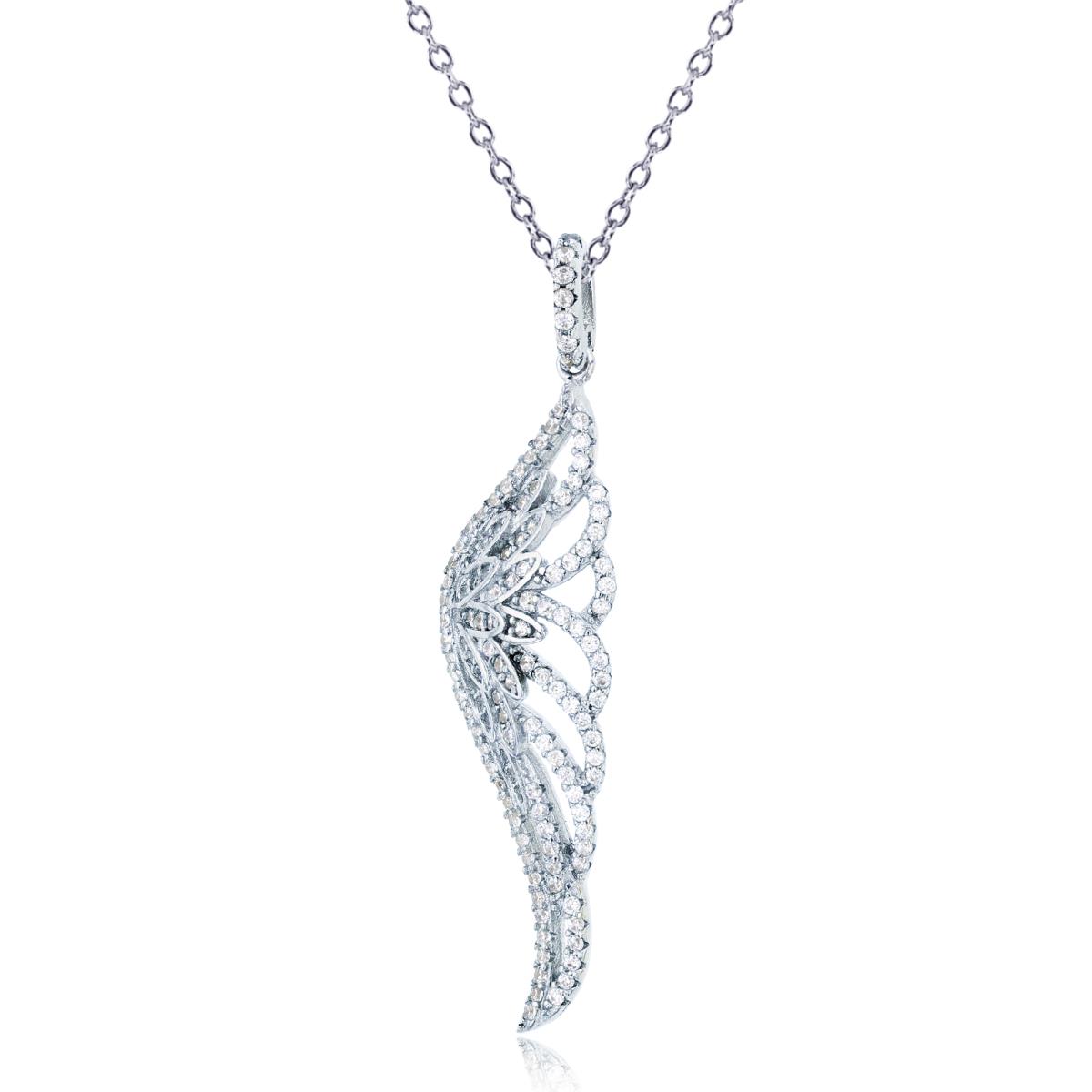 Sterling Silver Rhodium Micropave Wing 18" Necklace