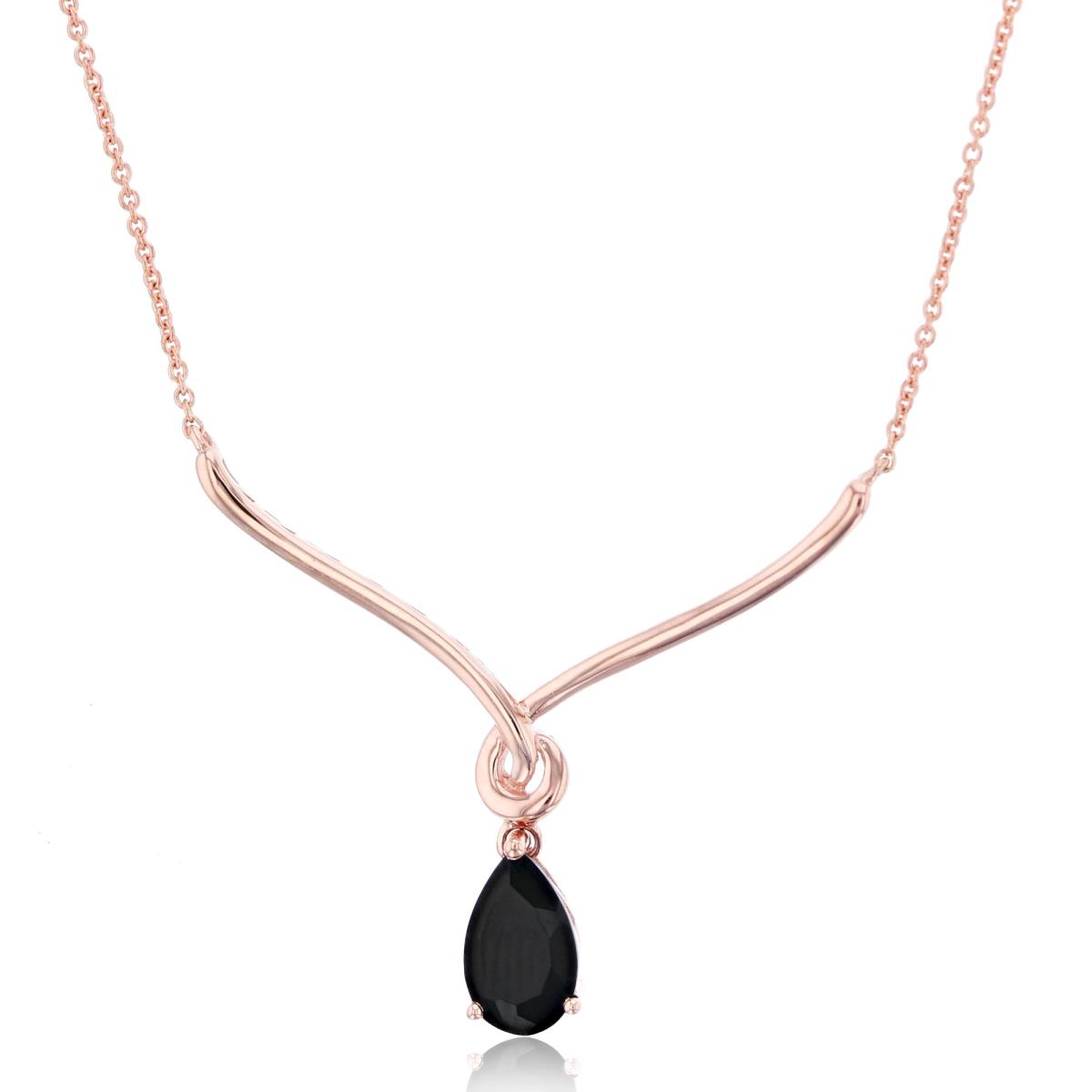 14K Rose Gold 8X5mm PS Onyx Drop 16"+2"ext Y-Necklace